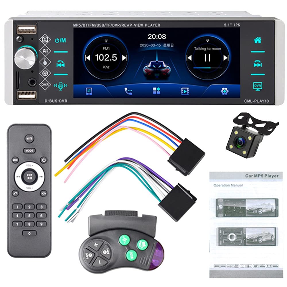 Car Stereo Bluetooth, Car Radio FM Radio, Bluetooth Hands-Free Receiver Car MP3 Player with Steering Wheel Control, Supports AM/RDS/AUX/4 USB Ports/SD/AI Voice Control/Mirror Link with Rear Camera
