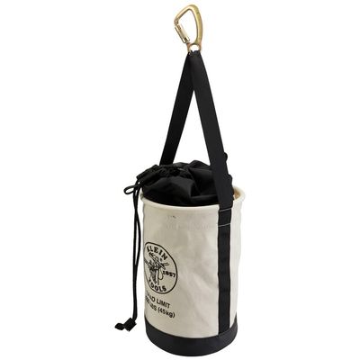 Klein Tools 5114DSC Canvas Bucket, Heavy Duty Drawstring Close Tool Bucket, 17-Inch with Leather Reinforced Bottoms, 100-Pound Load Rated