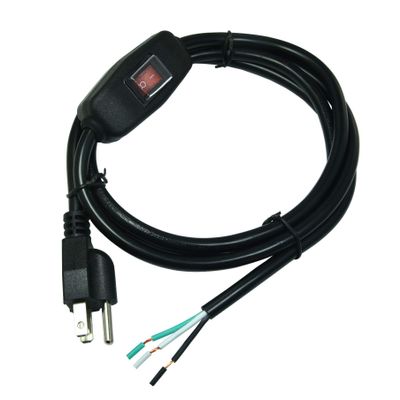 FILSHU 6ft 18 Gauge 3 Prong AC Power Cord Cable with on Off Switch, Pigtail (Open End Wiring), NEMA 5-15 Plug US SJTW 18AWG (10A)