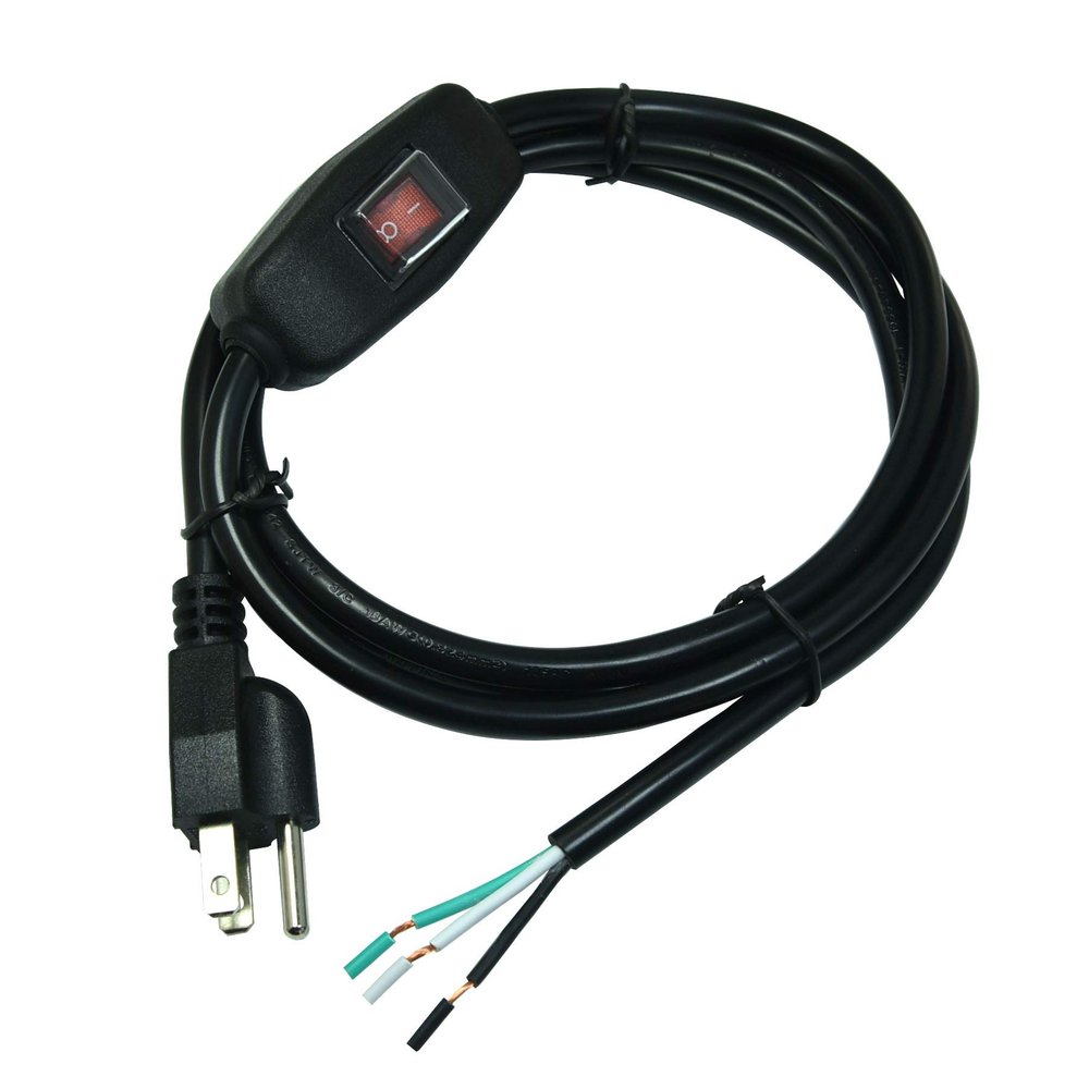 FILSHU 6ft 18 Gauge 3 Prong AC Power Cord Cable with on Off Switch, Pigtail (Open End Wiring), NEMA 5-15 Plug US SJTW 18AWG (10A)