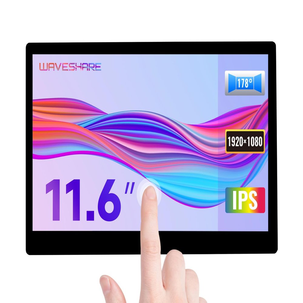 waveshare 11.6inch Capacitive Touch LCD Screen Compatible with Raspberry Pi4B/3B+/3A+/2B/B+/A+/Zero/Zero W/WH/Zero 2W CM3+/4 19201080 Resolution HDMI IPS Supports Jetson Nano/Windows