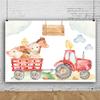 DORCEV 12x8ft Cartoon Animals Safari Party Photography Backdrop Farm Cute Pig Sheep Chick Horse Red Tractor Background Baby Shower Birthday Party Art Portraits Photo Studio Props view 3