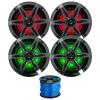 2 Pairs (Qty 4) of Enrock Marine 6.5" 4-Ohm 120 Watt Peak Power Waterproof 2-Way Coaxial Speakers with Multicolor LED Lighting - Bundle Combo with Chrome Grilles and 50Ft 16-Gauge Speaker Wire view 1