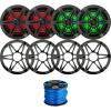 2 Pairs (Qty 4) of Enrock Marine 6.5" 120 Watt Peak Power Waterproof 2-Way Coaxial Speakers with Multicolor LED Lighting - Bundle Combo with Chrome/Charcoal Grilles and 50Ft 16-Gauge Speaker Wire view 1