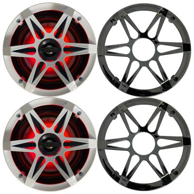 1 Pair (QTY 2) of Enrock Marine 6.5" 4-Ohm 120 Watt Peak Power Waterproof 2-Way Coaxial Speakers with MultiColor LED Lighting - Bundle Combo with Chrome and White Grilles