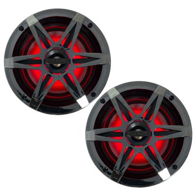 1 Pair (Qty 2) of Enrock Marine 6.5" 4-Ohm 120 Watt Peak Power Waterproof 2-Way Coaxial Speakers with Multicolor LED Lighting - Bundle Combo with Chrome Grilles