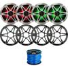 2 Pairs (QTY 4) of Enrock Marine 6.5" 4-Ohm 120 Watt Peak Power Waterproof 2-Way Coaxial Speakers with MultiColor LED Lighting - Bundle Combo with Chrome/White Grilles and 50Ft 16-Gauge Speaker Wire view 1