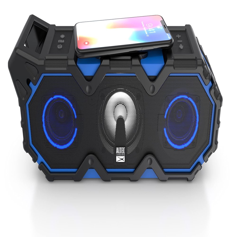 Altec Lansing Super Lifejacket Jolt - Waterproof Bluetooth Speaker, Durable & Portable Speaker with Qi Wireless Charging and Customizable Lights, Wireless Speaker for Travel & Outdoor Use