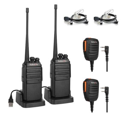 2 Pack Radioddity GA-2S Long Range Walkie Talkies for Adults UHF Two Way Radio Rechargeable with Micro USB Charging + 2 Pack Radioddity RS22 Radioddity RS22 Remote Speaker Mic with Clear Sound