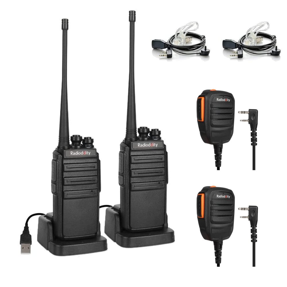 2 Pack Radioddity GA-2S Long Range Walkie Talkies for Adults UHF Two Way Radio Rechargeable with Micro USB Charging + 2 Pack Radioddity RS22 Radioddity RS22 Remote Speaker Mic with Clear Sound