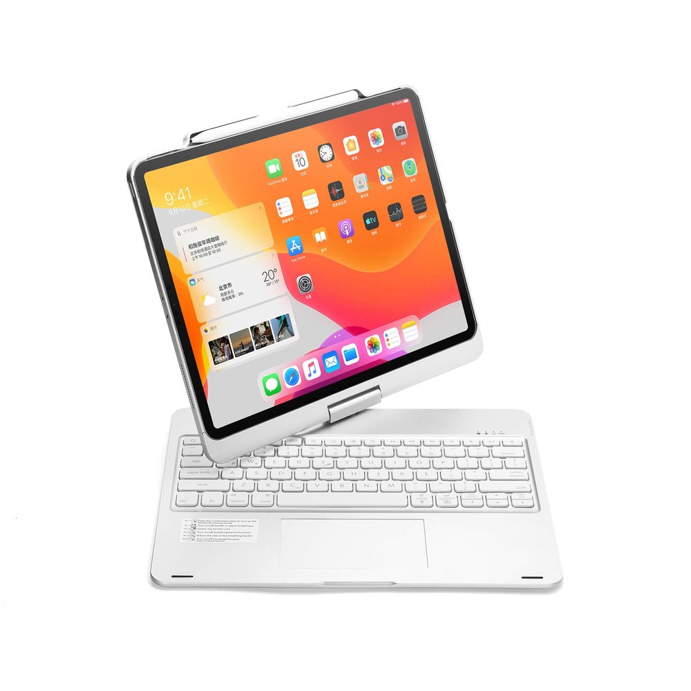 360 degree rotatable iPadPro12.9 2021 Keyboard case 5th Gen/2020 4th Gen iPadPro12.9 inch Keyboard cover with touchpad 7-color backlight Smart bluetooth keyboard (iPadPro12.92021/2020/2018, Silver)