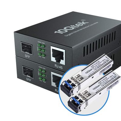 10Gtek Gigabit Ethernet Media Converter, SingleMode Dual LC Fiber to Ethernet RJ45 Converter for 10/100/1000Base-Tx to 1000Base-LX, UL Certified, 1310-nm, up to 20-km, Pack of 2
