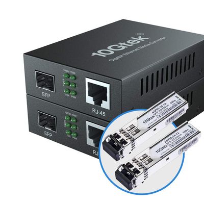 10Gtek Gigabit Ethernet Media Converter, MultiMode Dual LC Fiber to Ethernet RJ45 Converter for 10/100/1000Base-Tx to 1000Base-SX(with a SFP MMF 850-nm Module), UL Certified, up to 550-m, Pack of 2