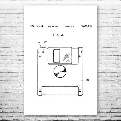 Floppy Disk Poster Print, Programmer Gift, Computer Science Art, IT Tech Gift, Floppy Disk Art Print, Computer Decor Black & White (18 inch x 24 inch)