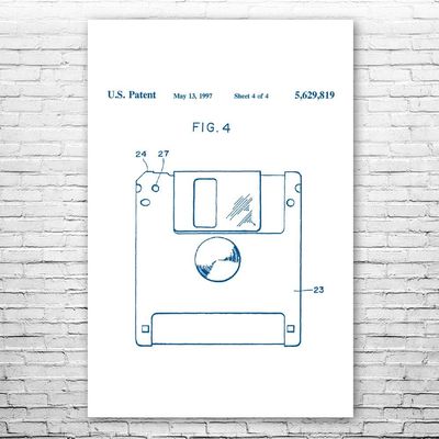 Floppy Disk Poster Print, Programmer Gift, Computer Science Art, IT Tech Gift, Floppy Disk Art Print, Computer Decor Blue & White (11 inch x 14 inch)