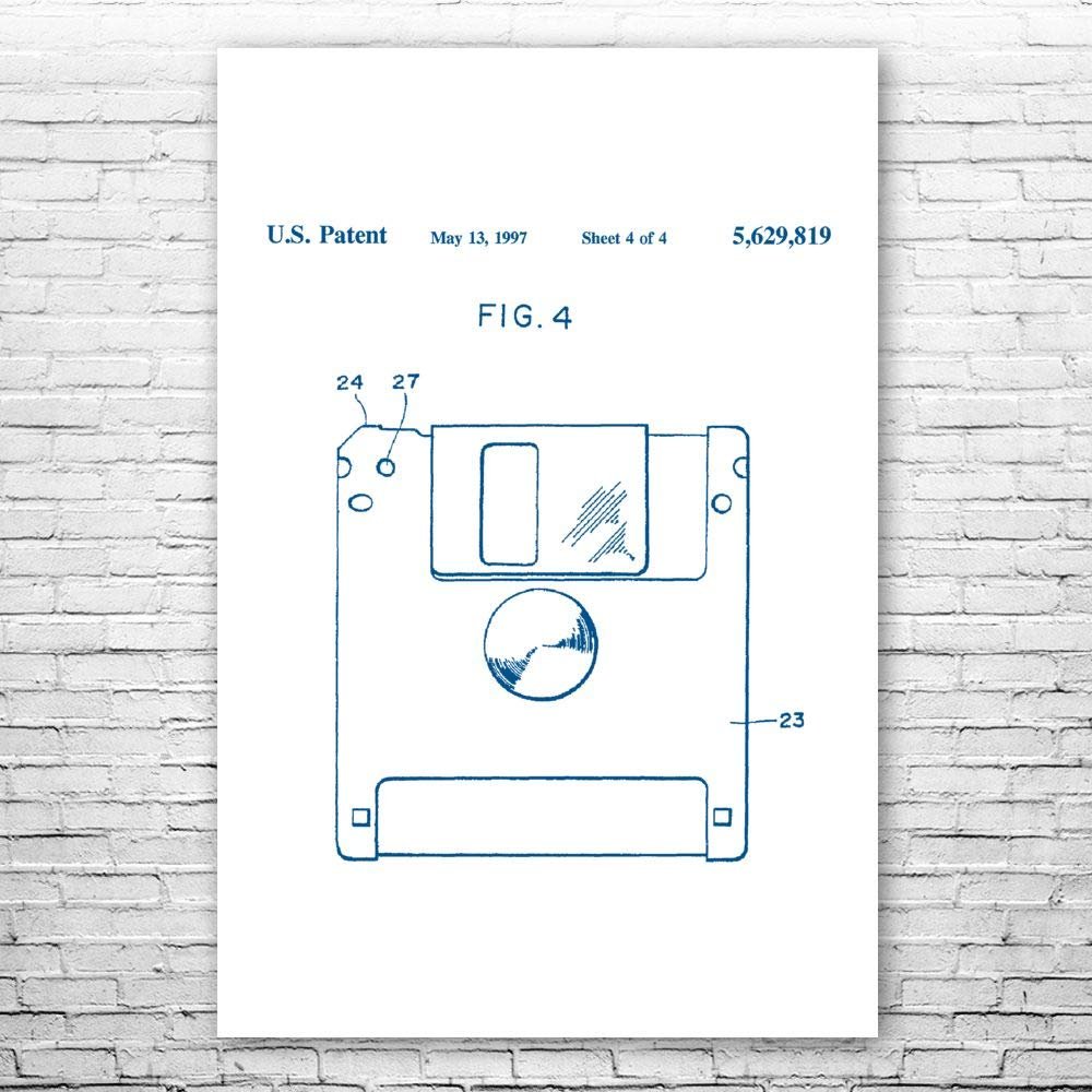 Floppy Disk Poster Print, Programmer Gift, Computer Science Art, IT Tech Gift, Floppy Disk Art Print, Computer Decor Blue & White (11 inch x 14 inch)