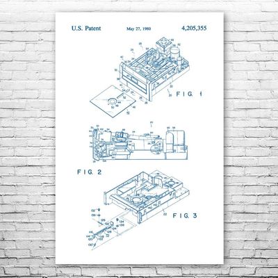 Floppy Disk Drive Poster Print, Computer Science Art, Programmer Gift, Disk Drive Art Print, Computer Lab Art Blue & White (18 inch x 24 inch)