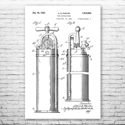Fire Extinguisher 1933 Poster Print, First Responder, Volunteer Fireman, Firefighter Gift, Firehouse Decor, Fireman Gift Black & White (24 inch x 36 inch)