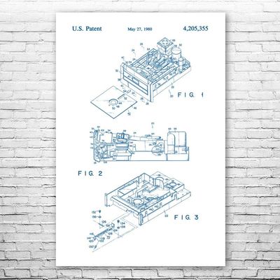 Floppy Disk Drive Poster Print, Computer Science Art, Programmer Gift, Disk Drive Art Print, Computer Lab Art Blue & White (12 inch x 18 inch)