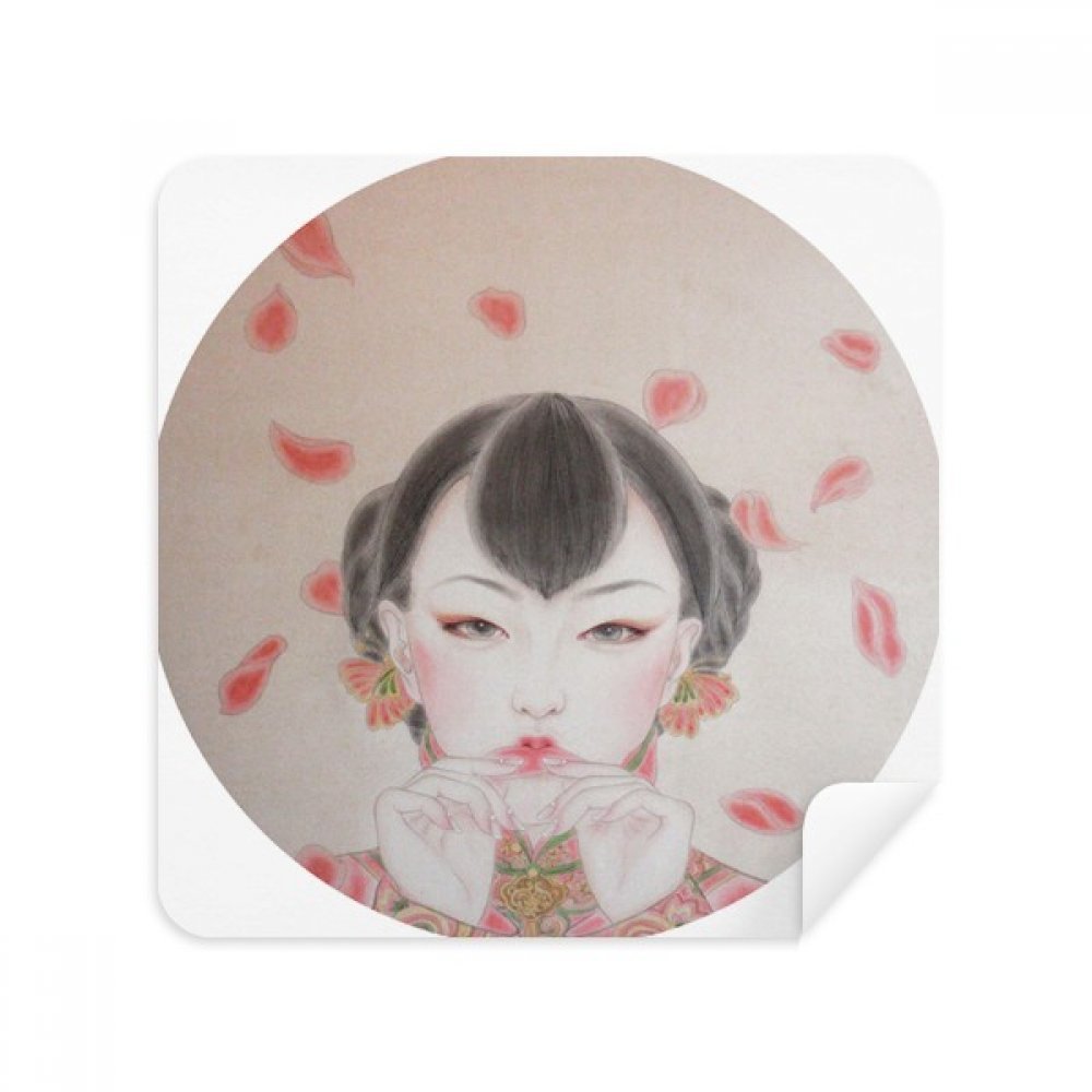 Red Chinese Traditional Beauty Painting Glasses Cloth Screen Cleaner Suede Fabric 2 Pack