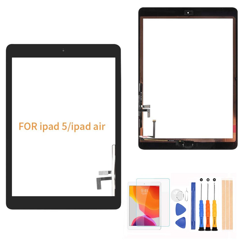 A-MIND for iPad 5 Air 1st A1474 A1475 A1476 Touch Screen Replacement Parts with Home Button Front Glass Panel LCD Not Include with Kits &Screen Protector (Black)