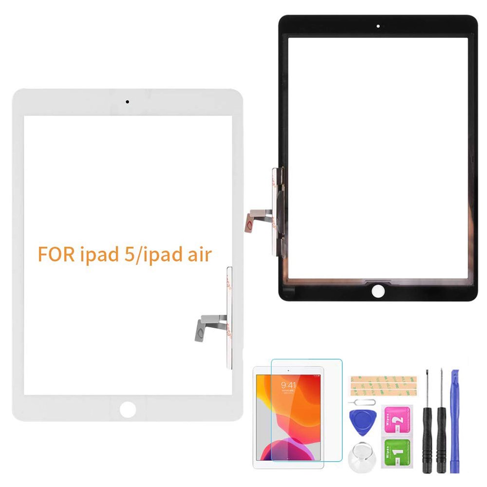 A-MIND for iPad 5 9.7" 2017 A1822 A1823/ iPad Air 1st A1474 A1475 A1476 Touch Screen Replacement Parts LCD not Include No Home Button Front Glass Panel with Repair Kits & Screen Protector(White)