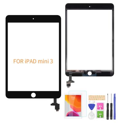 A-MIND for iPad mini 3 A1599 A1600 Touch Screen ReplacementNo Home Button Front Glass Panel Replacement(No LCD, No Instructions with IC Chip & Tool Kits & Screen Protector (Black)
