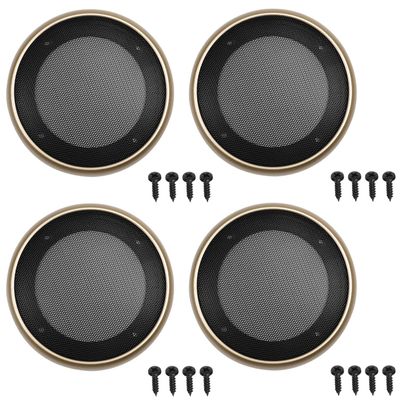Fielect 4Pcs 4" Speaker Grill Cover Mesh Speaker Grill Gold Decorative Circle Woofer Guard Protector Cover Audio Accessories with 16 Screws