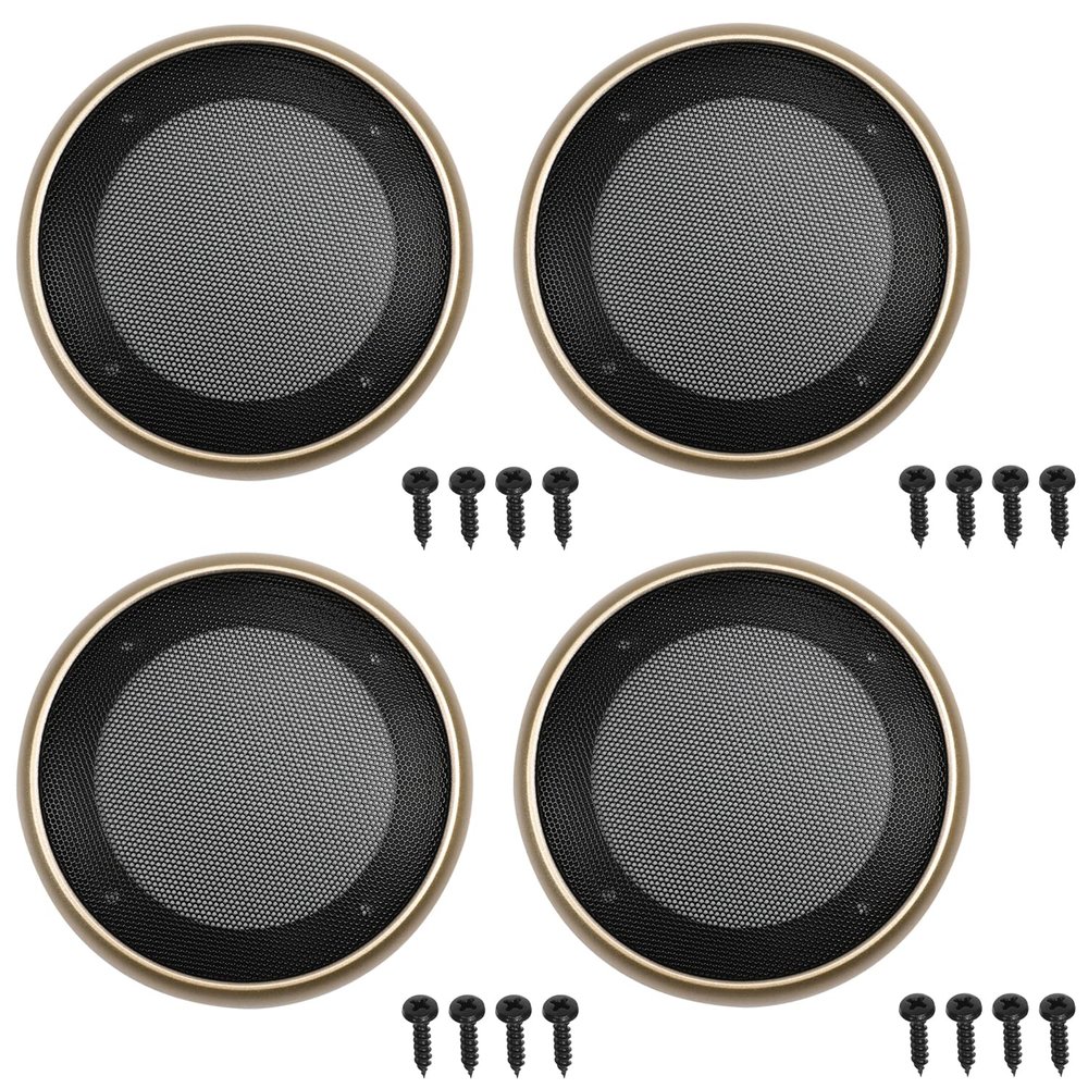 Fielect 4Pcs 4" Speaker Grill Cover Mesh Speaker Grill Gold Decorative Circle Woofer Guard Protector Cover Audio Accessories with 16 Screws