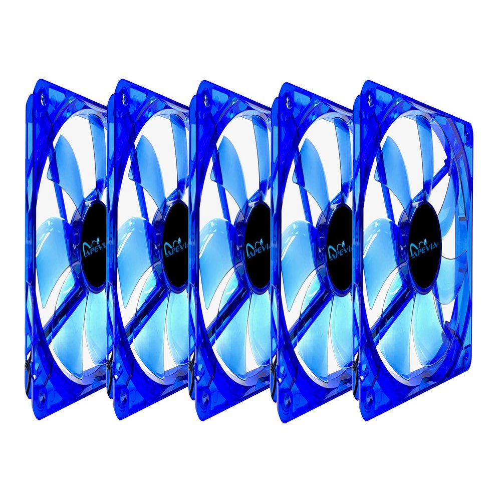 Apevia CF512S-BL 120mm 4pin Molex & 3pin Motherboard Blue Non-LED Silent Case Fan (5-pk)