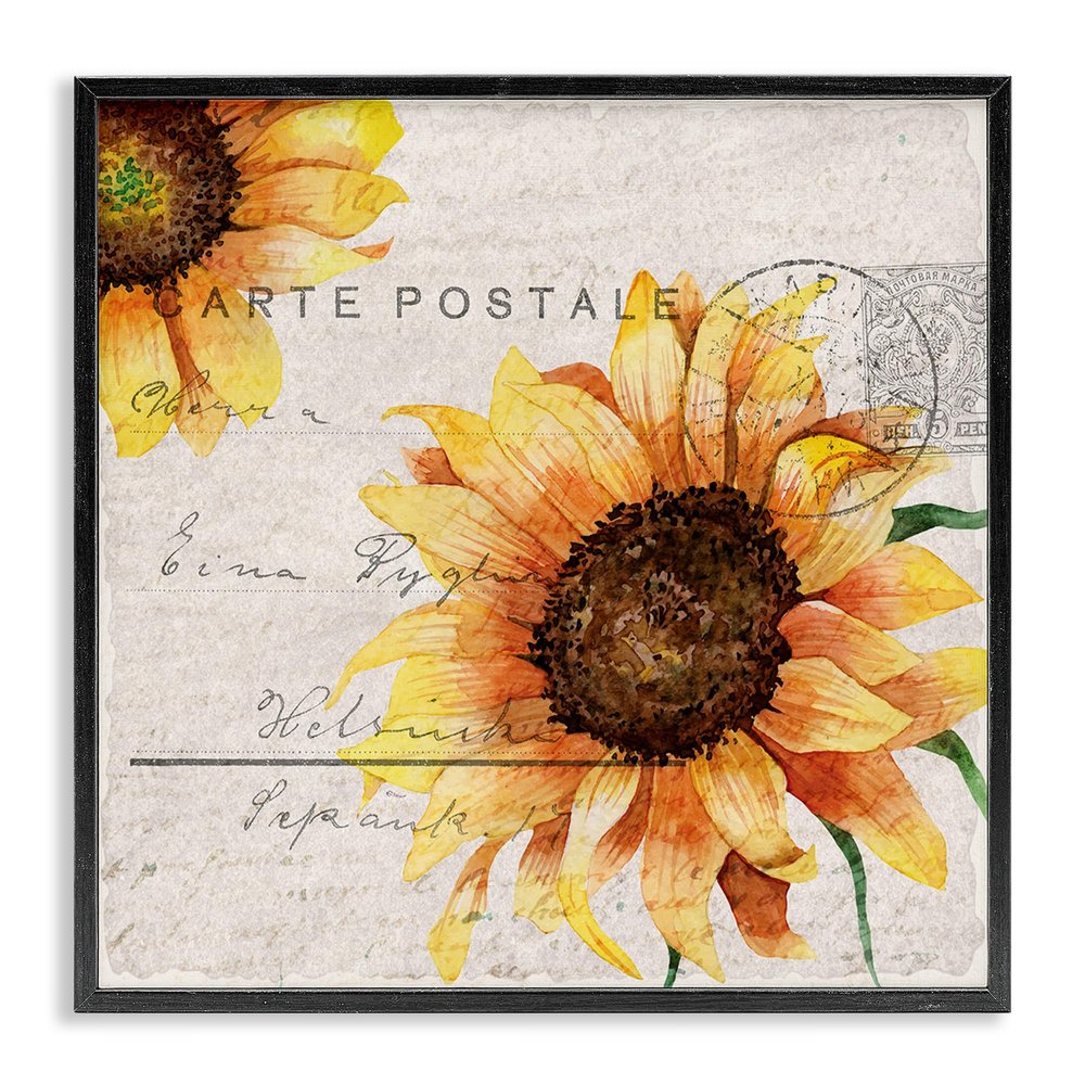 Stupell Industries Sunflower Illustration Over Vintage Mail Post Wall Art, 12x12, Beige