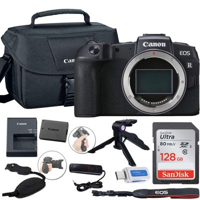 Canon EOS RP Mirrorless Digital Camera Body Only + Canon Shoulder Bag + 128GB Sandisk Memory Card + Grip Steady Tripod + Wried Remote Control & More. (Renewed)