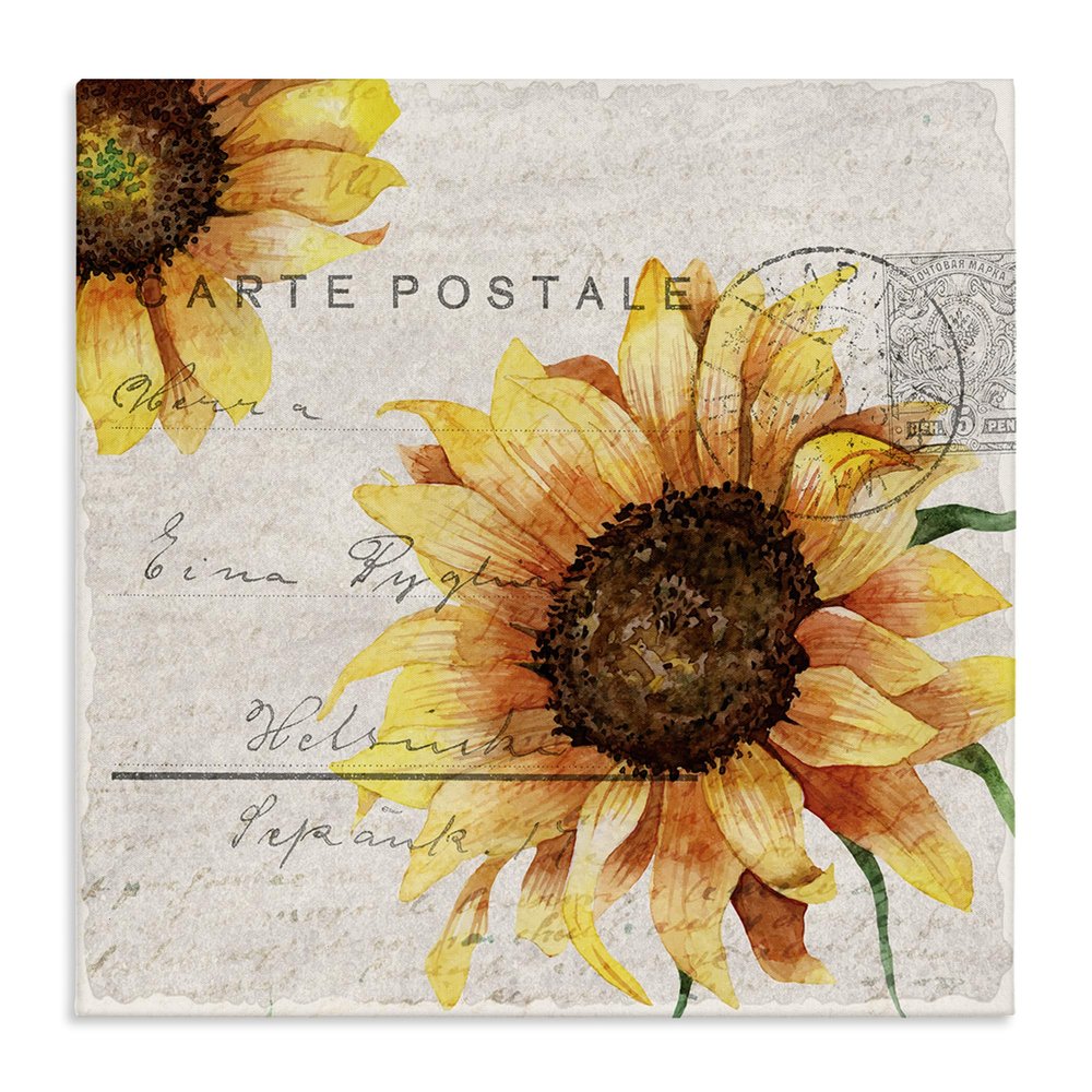 Stupell Industries Sunflower Illustration Over Vintage Mail Post Wall Art, 24x24, Beige