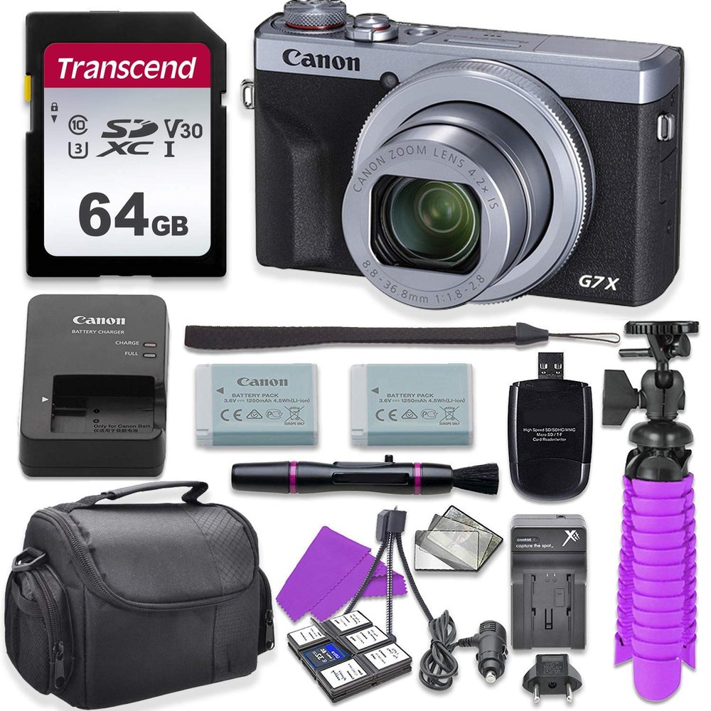 Canon PowerShot G7 X Mark III Digital Camera (Silver) with 64GB U3 SD Memory Card + Replacement Battery + Accessory Bundle (Renewed)