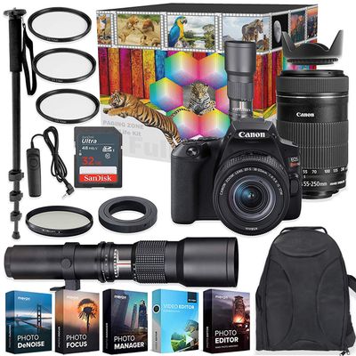 Canon EOS Rebel SL3 DSLR Camera with 18-55mm & 55-250mm Lenses Kit + 500mm Preset Wildlife Lens - Deluxe Professional Photo & Video Creative Bundle (Renewed)