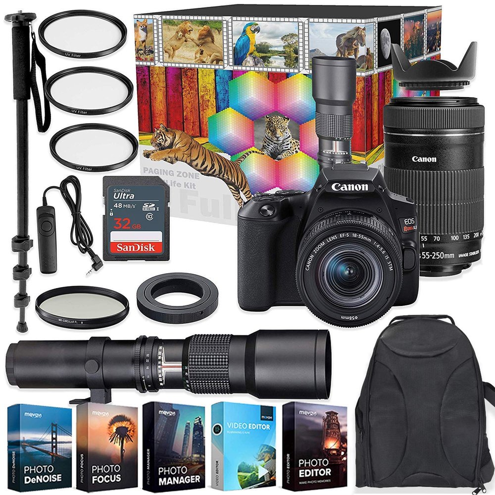 Canon EOS Rebel SL3 DSLR Camera with 18-55mm & 55-250mm Lenses Kit + 500mm Preset Wildlife Lens - Deluxe Professional Photo & Video Creative Bundle (Renewed)