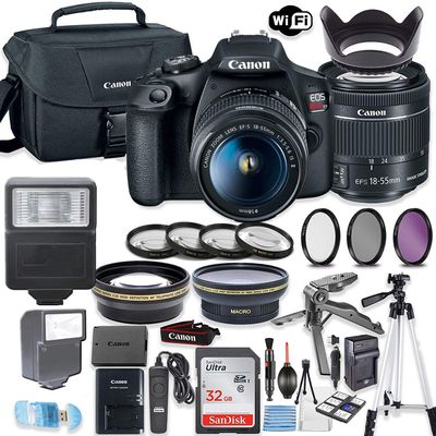 Canon EOS Rebel T7 DSLR Camera Bundle with Canon EF-S 18-55mm is II Lens + 32GB Sandisk Memory + Canon Case + High Speed Slave Flash + Accessory Bundle (Renewed)