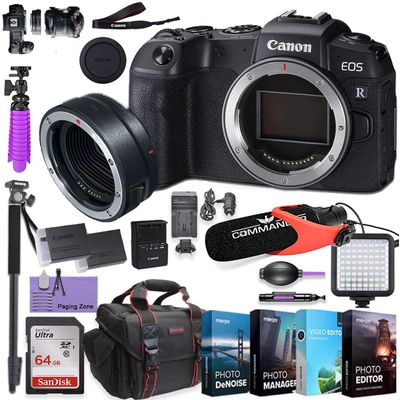 Canon EOS RP Mirrorless Digital Camera (Body Only) and Mount Adapter EF-EOS R kit Bundled w/Deluxe Accessories Like 4-Pack Photo Editing Software (Renewed)