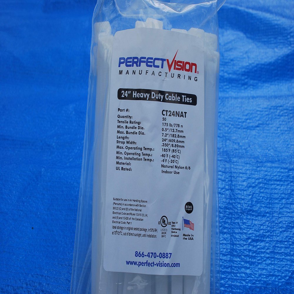 50 PERFECT VISION White Cable Ties Zip Wraps 24 INCHES Satellite/Cable CT24NAT