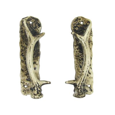 TG,LLC Cast Iron Deer Antler Sliding Door Handle Set Metal Drawer Pull Hunting Cabin Home Decor