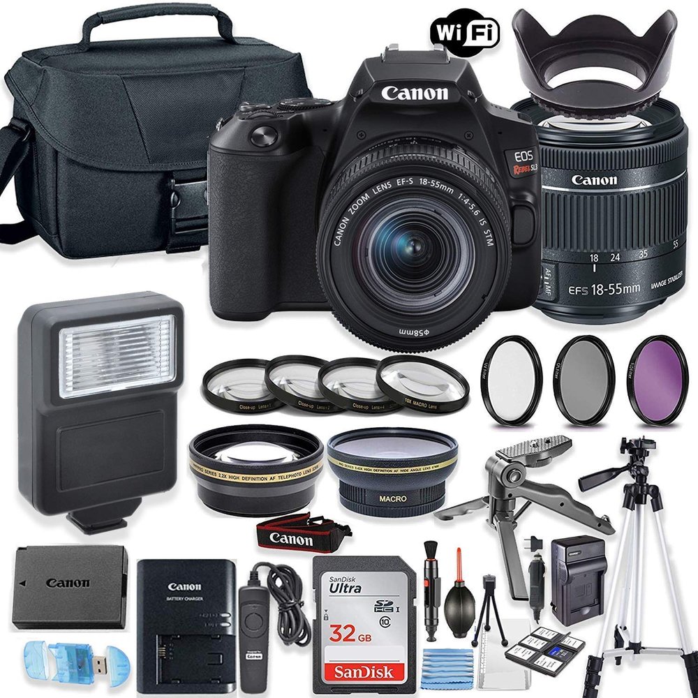 Canon EOS Rebel SL3 (White) DSLR Camera Bundle with Canon EF-S 18-55mm STM Lens + 32GB Sandisk Memory + Canon Case + High Speed Slave Flash + Accessory Bundle (Renewed)