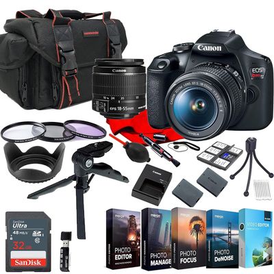 Canon EOS Rebel T7 EF-S 18-55mm Zoom KIT W/Photo Editing Software + Accessory Bundle (Renewed)