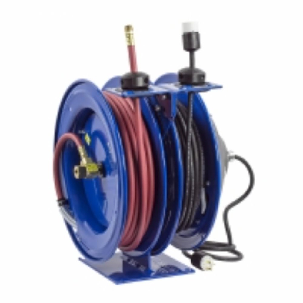 Coxreels C-L350-5016-A, Combination Electric/Air Spring Rewind Reel: 3/8"x50', 300 PSI, Single Receptacle, 16 AWG (Hose/Cord Included)