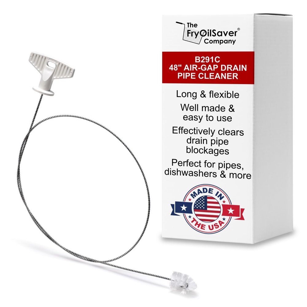 48" Air-Gap Drain Brush - Flexible Dishwasher and Sink Cleaner Tool for Home and Commercial Kitchen - Long Pipe Snake for Garbage Disposal, Shower, Hair Clog Remover - B291C by FryOilSaver Co.