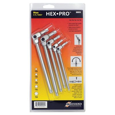 Set 5 Chrome Torx Hex Pro Wrench T25-T50 in Clam