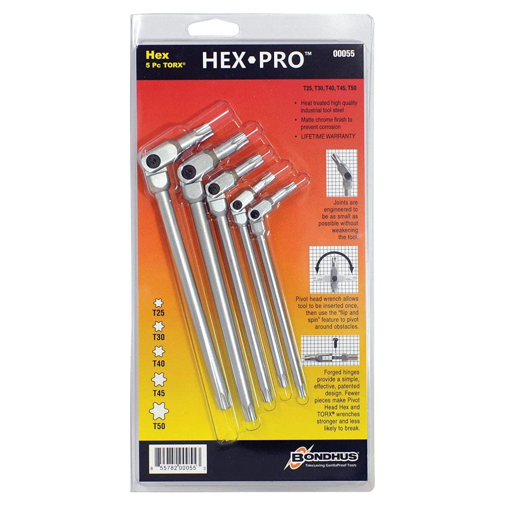 Set 5 Chrome Torx Hex Pro Wrench T25-T50 in Clam