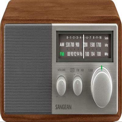 Sangean SG-116 AM/FM Analog Wooden Cabinet Receiver, Walnut-Silver