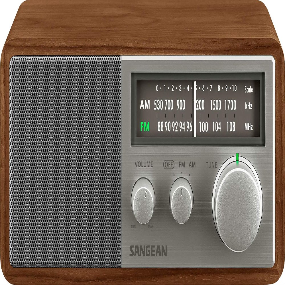 Sangean SG-116 AM/FM Analog Wooden Cabinet Receiver, Walnut-Silver