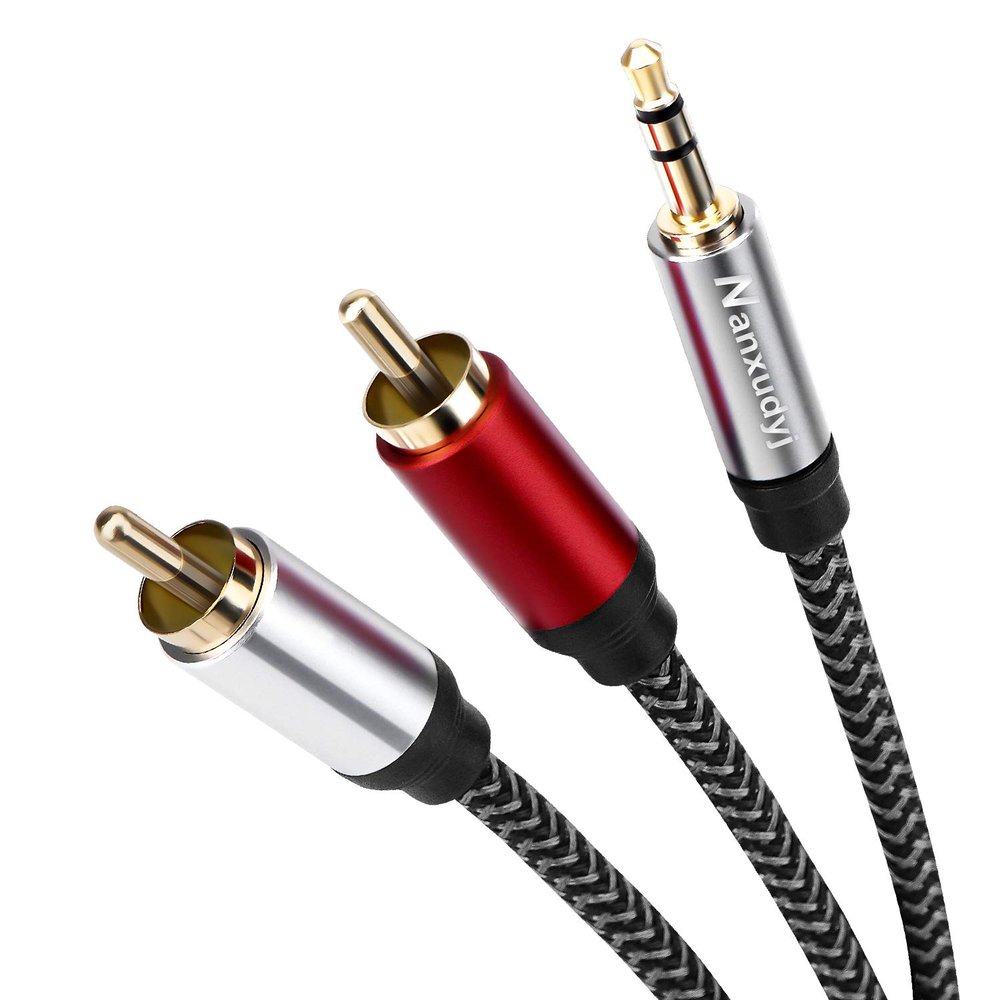 Nanxudyj 3.5mm to 2RCA Audio Cable 3ft,Nylon-Braided 3.5mm AUX to 2RCA Audio Cable for Stereo Receiver Speaker Smartphone Tablet HDTV MP3 Player & More Stereo Cable Audiophiles Headphone 2RCA Cable