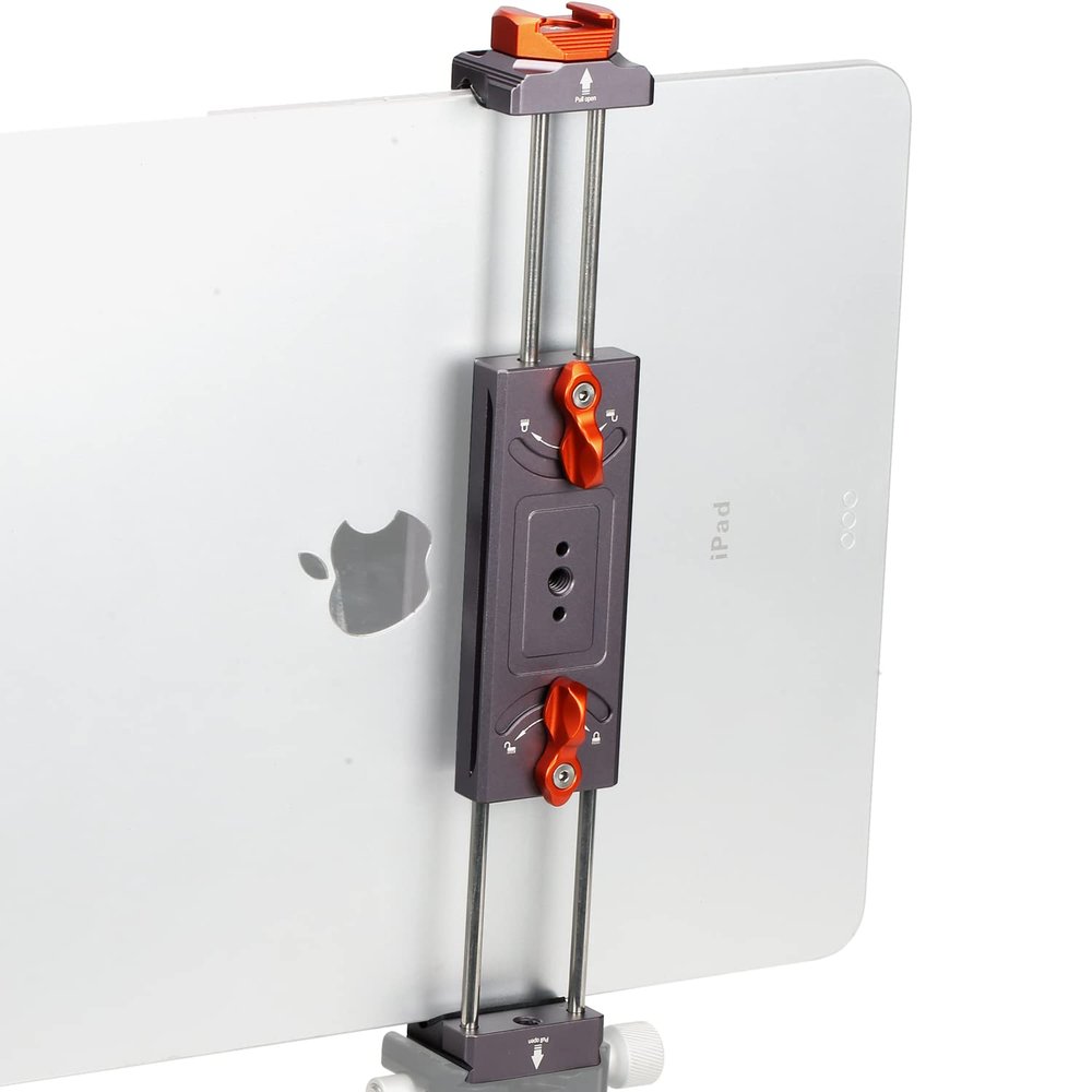 Metal iPad Tripod Mount Adapter, Tablet Holder with Rotatable Cold Shoe Mount - Compatible with iPad Pro, Air, Galaxy Tab, iPhone